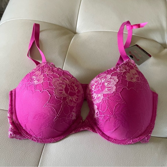 Maidenform Demi Coverage Bra lacy plunge push-up bra size 36 D NWT pink - Picture 1 of 11